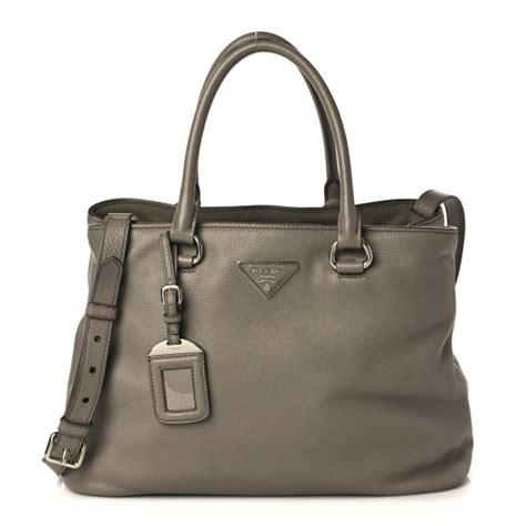 PRADA Soft Calf Double Zip Shoulder Bag Argilla 